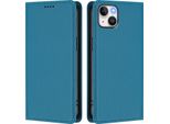 Custodia Per Iphone 15 Plus, Flip Cover In Finto Cuoio Antiurto Magnetica Con Supporto Blu