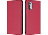 Custodia In Pelle Per Motorola Moto E32, Custodia Magnetica In Finto Cuoio Con Supporto Rosso