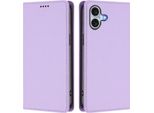 Custodia In Pelle Per Iphone 16 Plus, Custodia Magnetica In Finto Cuoio Con Supporto Viola Chiaro