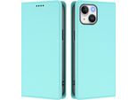Custodia Per Iphone 14/Iphone 13, Flip Cover In Finto Cuoio Antiurto Magnetica Con Supporto Turchese