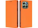 Custodia In Pelle Per Honor X6B/Honor X6A, Flip Case Magnetico In Finto Cuoio Con Supporto Arancione