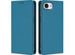 Custodia Per Iphone 16E, Flip Cover In Finto Cuoio Antiurto Magnetica Con Supporto Blu