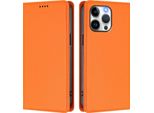 Custodia In Pelle Per Iphone 15 Pro Max, Custodia Flip Magnetica In Finto Cuoio Con Supporto Arancione