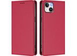 Custodia In Pelle Per Iphone 15 Plus, Custodia Flip Magnetica In Finto Cuoio Con Supporto Rosso