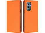 Custodia In Pelle Per Oneplus 9 Pro, Flip Case Magnetico In Finto Cuoio Con Supporto Arancione