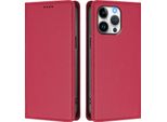 Custodia Per Iphone 16 Pro Max, Flip Cover In Finto Cuoio Antiurto E Magnetica Con Supporto Rosso