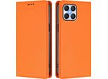 Custodia Per Honor X8 4G, Flip Cover In Finto Cuoio Antiurto Magnetica Con Supporto Arancione