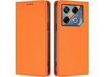 Custodia In Pelle Per Infinix Gt 20 Pro 5G, Custodia Flip Magnetica In Finto Cuoio Con Supporto Arancione