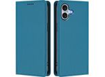Custodia In Pelle Per Iphone 16 Plus, Flip Case Magnetico In Finto Cuoio Con Supporto Lake Blu