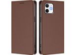 Custodia In Pelle Per Iphone 12/Iphone 12 Pro, Custodia Magnetica In Finto Cuoio Con Supporto Marrone