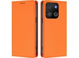 Custodia In Pelle Per Itel A05S, Custodia Magnetica In Finto Cuoio Flip Con Supporto Arancione