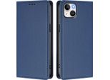 Custodia Per Iphone 15 Plus, Flip Cover In Finto Cuoio Antiurto Magnetica Con Supporto Blu Scuro