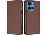 Custodia In Pelle Per Motorola Moto G75 5G, Custodia Flip Magnetica In Finto Cuoio Con Supporto Marrone