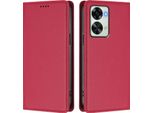 Custodia Per Telefono Cellulare Per Oneplus Nord 2T, Flip Cover In Finto Cuoio Antiurto Custodia Magnetica Con Supporto Rosso