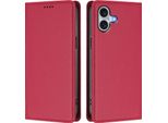 Custodia In Pelle Per Iphone 16 Plus, Flip Case Magnetico In Finto Cuoio Con Supporto Rosso