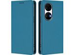 Custodia In Pelle Per Huawei P50, Flip Case Magnetico In Finto Cuoio Con Supporto Lake Blu