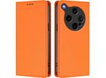 Custodia In Pelle Per Oppo Find X8 Ultra, Custodia Flip Magnetica In Finto Cuoio Con Supporto Arancione