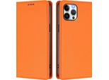 Custodia In Pelle Per Iphone 12 Pro Max, Custodia Flip Magnetica In Finto Cuoio Con Supporto Arancione