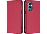Custodia Per Telefono Cellulare Per Oneplus 9 Pro, Flip Cover In Finto Cuoio Antiurto Magnetica Con Supporto Rosso