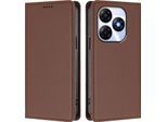Custodia Per Cellulare Per Itel P55 4G, Flip Cover In Finto Cuoio Antiurto Magnetica Con Supporto Marrone