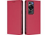 Custodia In Pelle Per Huawei P60 / P60 Pro, Custodia Magnetica In Finto Cuoio Con Supporto Rosso