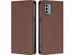 Custodia In Pelle Per Nokia G22, Flip Case Magnetico In Finto Cuoio Con Supporto Brown