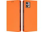 Custodia Per Motorola Moto G32, Flip Cover In Finto Cuoio Antiurto Magnetica Con Supporto Arancione