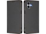 Custodia Per Iphone 16 Plus, Flip Cover In Finto Cuoio Antiurto Magnetica Con Supporto Nero