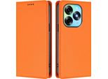 Custodia In Pelle Per Itel S23+, Custodia Flip Magnetica In Finto Cuoio Con Supporto Arancione