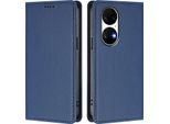 Custodia Per Huawei P50, Flip Cover In Finto Cuoio Antiurto Magnetica Con Supporto Blu Scuro