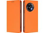 Custodia In Pelle Per Oneplus 11R, Custodia Flip Magnetica In Finto Cuoio Con Supporto Arancione