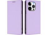 Custodia In Pelle Per Iphone 16 Pro, Custodia Magnetica In Finto Cuoio Con Supporto Viola Chiaro