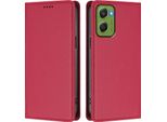 Custodia Per Cellulare Per Motorola Moto G06, Flip Cover In Finto Cuoio Antiurto Magnetica Con Supporto Rosso