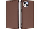 Custodia In Pelle Per Iphone 15, Flip Case Magnetico In Finto Cuoio Con Supporto Brown