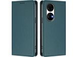 Custodia Per Huawei P50, Flip Cover In Finto Cuoio Antiurto Magnetica Con Supporto Verde