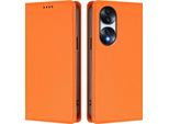 Custodia Per Telefono Cellulare Per Honor 70 Pro, Flip Cover In Finto Cuoio Antiurto Magnetica Con Supporto Arancione