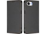 Custodia Per Iphone 16E, Flip Cover In Finto Cuoio Antiurto Magnetica Con Supporto Nero