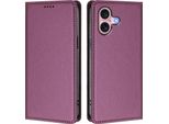 Custodia Per Iphone 16, Flip Cover In Finto Cuoio Antiurto Magnetica Con Supporto Viola