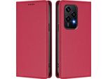 Custodia Per Honor 200 Lite, Flip Cover In Finto Cuoio Antiurto E Magnetica Con Supporto Rosso
