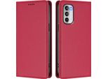 Custodia In Pelle Per Motorola Moto G 5G 2022, Custodia Magnetica In Finto Cuoio Con Supporto Rosso