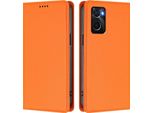 Custodia Per Oppo A36/Oppo A76/Oppo A96/Oppo K10 4G, Flip Cover In Finto Cuoio Antiurto Magnetica Con Supporto Arancione