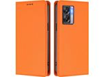 Custodia In Pelle Per Oneplus Nord N300, Custodia Flip Magnetica In Finto Cuoio Con Supporto Arancione