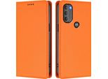 Custodia In Pelle Per Motorola Moto G71 5G, Custodia Flip Magnetica In Finto Cuoio Con Supporto Arancione