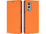 Custodia In Pelle Per Oneplus Nord 2 5G, Custodia Flip Magnetica In Finto Cuoio Con Supporto Arancione