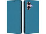 Custodia In Pelle Per Iphone 16, Flip Case Magnetico In Finto Cuoio Con Supporto Lake Blu