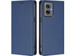 Custodia Per Motorola Moto G55, Flip Cover In Finto Cuoio Antiurto Magnetica Con Supporto Blu Scuro