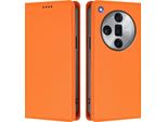 Custodia Per Oppo Find X7 Ultra, Flip Cover In Finto Cuoio Antiurto Magnetica Con Supporto Arancione