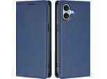Custodia In Pelle Per Iphone 16 Plus, Flip Case Magnetico In Finto Cuoio Con Supporto Blu Scuro