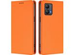 Custodia Per Cellulare Per Motorola Moto G53, Flip Cover In Finto Cuoio Antiurto Magnetica Con Supporto Arancione