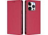 Custodia Per Iphone 16 Pro, Flip Cover In Finto Cuoio Antiurto E Magnetica Con Supporto Rosso